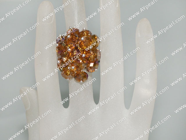 Fashion Manmade Cluster Champagne Color Crystal Flower Adjustable Ring