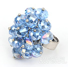 Wholesale Fashion Faceted Loop Cluster Style Blue Crystal Flower Adjustable Ring