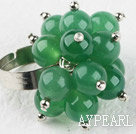 Wholesale Fashion Cluster Style 8Mm Round Aventurine Jade And Silver Beads Flower Adjustable Ring