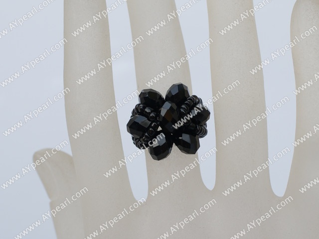 Lovely Cluster Style Black Crystal Flower Elastic Stretch Ring