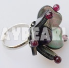 Beautiful Round Garnet Amethyst And Heart Shape Black Lip Shell Adjustable Ring