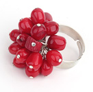 Wholesale Fashion 7-8Mm Cluster Style Red Coral Loop Charm Flower Ring (Adjustable)