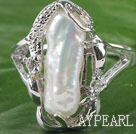 gorgeous natural white Biwa pearl freesize ring