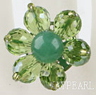 Wholesale Beautiful Cute Green Series Faceted Crystal And Round Aventurine Flower Adjustable Ring