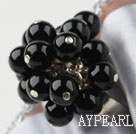 Wholesale Fashion Cluster Style Round Black Agate Flower And Loop Charm Adjustable Ring