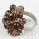 Wholesale Beautiful Cluster Style Round Smoky Quartz Ball Adjustable Flower Ring