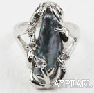 Classic Design Big Black Biwa Pearl Freesize Ring