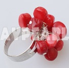 Lovely Cluster Red Coral Adjustable Charm Ring