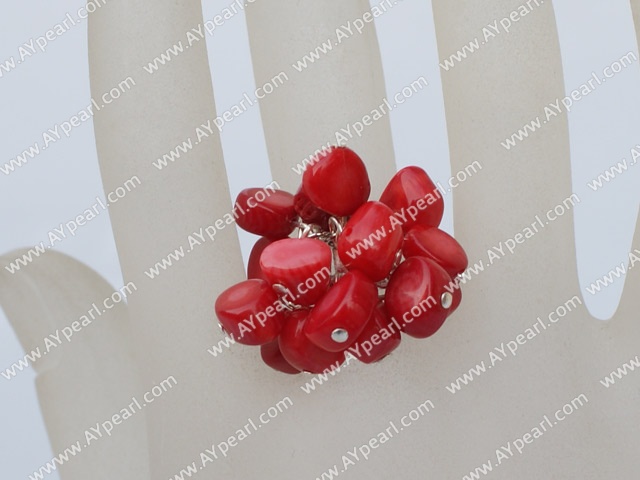 Lovely Cluster Red Coral Adjustable Charm Ring