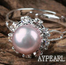 Classic Design Natural Purple Freshwater Pearl Adjustable Ring with Rhinestone