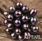 Black Freshwater Pearl Flower Shape Ring (Free Size)