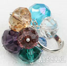 Wholesale Assorted Faceted Multi Color Crystal Adjustable Ring