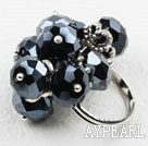 Wholesale Fashion Cluster Style 8*10Mm Faceted Black Crystal Adjustable Ring