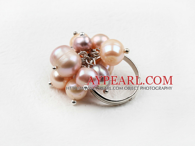 Classic Design Pink and Purple Freshwater Pearl Adjustable Ring