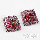 Rhombus Shape Pink and Red Rhinestone Fashion Studs Earrings