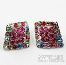 Fashion Style Rhombus Shape Multi Color Rhinestone Oversized Studs Earrings