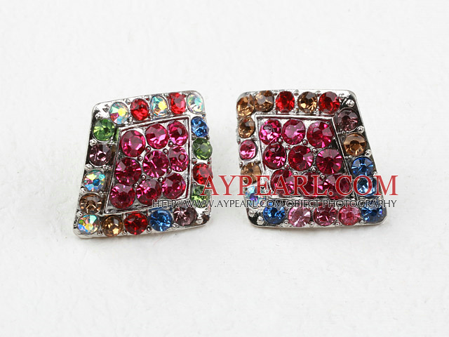 Fashion Style Rhombus Shape Multi Color Rhinestone Oversized Studs Earrings