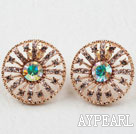 Fashion Style Wheel Shape Rhinestone Gold Plated Hypoallergenic Studs Earrings