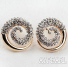 Fashion Style Spiral Shape Rhinestone Gold Plated Hypoallergenic Studs Earrings