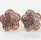 Fashion Style Flower Shape Rhinestone Gold Plated Hypoallergenic Studs Earrings