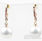 Fashion Style Immitation Round Pearl with Rhinestone Gold Plated Hypoallergenic Studs Earrings