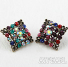 Fashion Style Rhombus Shape Multi Color Rhinstone Oversized Studs Earrings