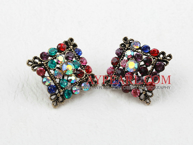 Fashion Style Rhombus Shape Multi Color Rhinstone Oversized Studs Earrings