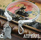 Fashion Style Sterling Silver(99.9% Silver) Bangle with Sterling Silver Fish Shape Accessories