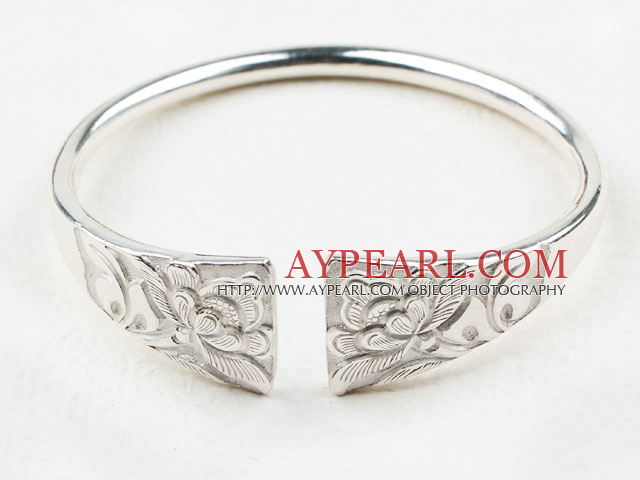 Fashion Style Sterling Silver(99.9% Silver) Bangle (With the Pattern Beautiful Flower )