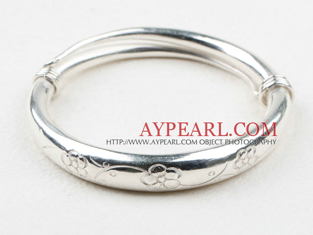 Fashion Style Sterling Silver(99.9% Silver) Bangle (With the Pattern of Plum Blossom )