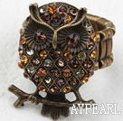 Owl Shape Bronze with Rhinestone Stretch Ring