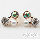 Triangle Shape Gold Plated Immitation Pearl and Rhinestone Hypoallergenic Studs Earrings