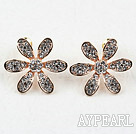 Fashion Style Flower Shape Rhinestone Gold Plated Hypoallergenic Studs Earrings