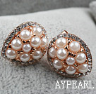 Immitation Round Pearl with Drop Shape Rhinestone Gold Plated Hypoallergenic Studs Earrings