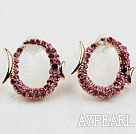Fashion Style Fish Shape Pink Rhinestone Gold Plated Hypoallergenic Studs Earrings