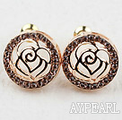Fashion Style Hollow Rose Flower and Round Shape Rhinestone Gold Plated Hypoallergenic Studs Earrings