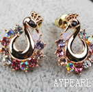Fashion Style Peacock Shape Rhinestone Gold Plated Hypoallergenic Animal Studs Earrings