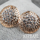 Fashion Style Round Shape Hollow Rhinestone Gold Plated Hypoallergenic Studs Earrings