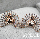 Fashion Style Peacock Shape Rhinestone Gold Plated Hypoallergenic Studs Earrings