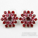 Fashion Style Flower Shape Imitation Ruby Rhinestone Studs Earrings