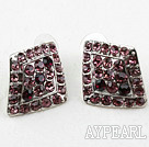 Fashion Style Rhombus Shape Purple Rhinestone Oversized Studs Earrings