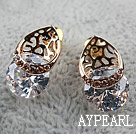 Fashion Style Hollow Drop Shape Rhinestone Gold Plated Hypoallergenic Studs Earrings