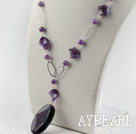 Wholesale 23.6 inches purple crystal and agate necklace pendant with magnetic clasp