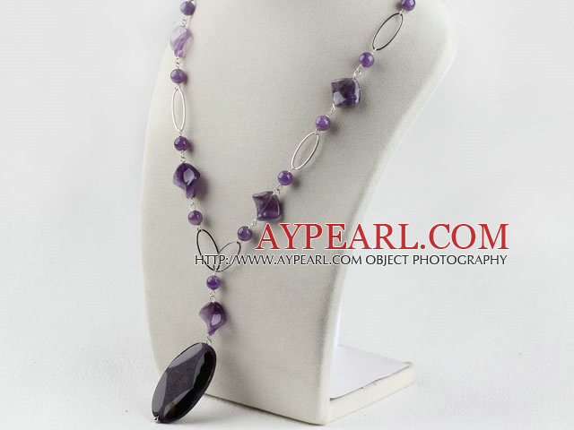 23.6 inches purple crystal and agate necklace pendant with magnetic clasp