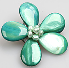 Wholesale Beautiful Natural Green Pearl Drop Shape Shell Flower Brooch