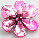 Wholesale Beautiful Natural Hot Pink Pearl Shell Flower Brooch