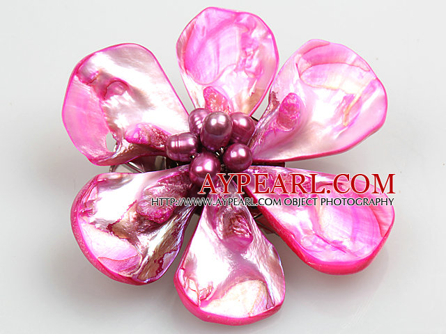 Beautiful Natural Hot Pink Pearl Shell Flower Brooch