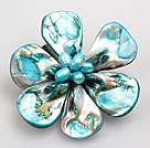 Wholesale Beautiful Natural Light Blue Pearl Shell Flower Brooch