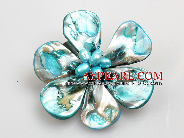 Beautiful Natural Light Blue Pearl Shell Flower Brooch
