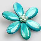Wholesale Beautiful Natural Lake Blue Pearl Drop Shape Shell Flower Brooch
